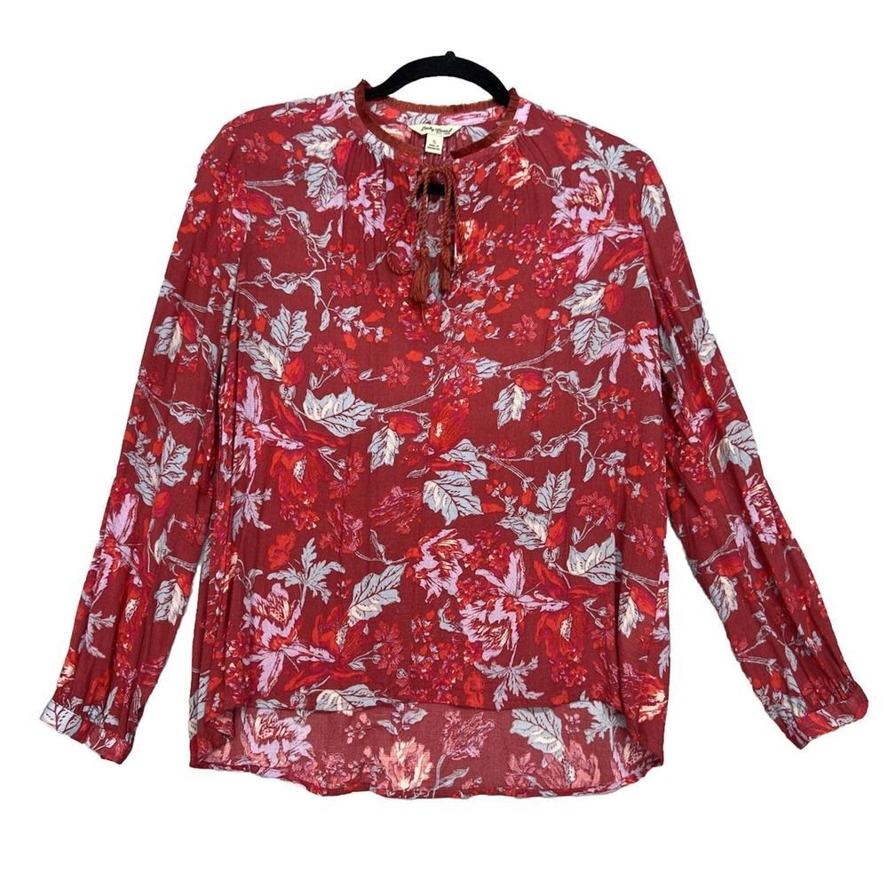 LUCKY BRAND Long Sleeve Floral Red Boho Top Women's Size Small